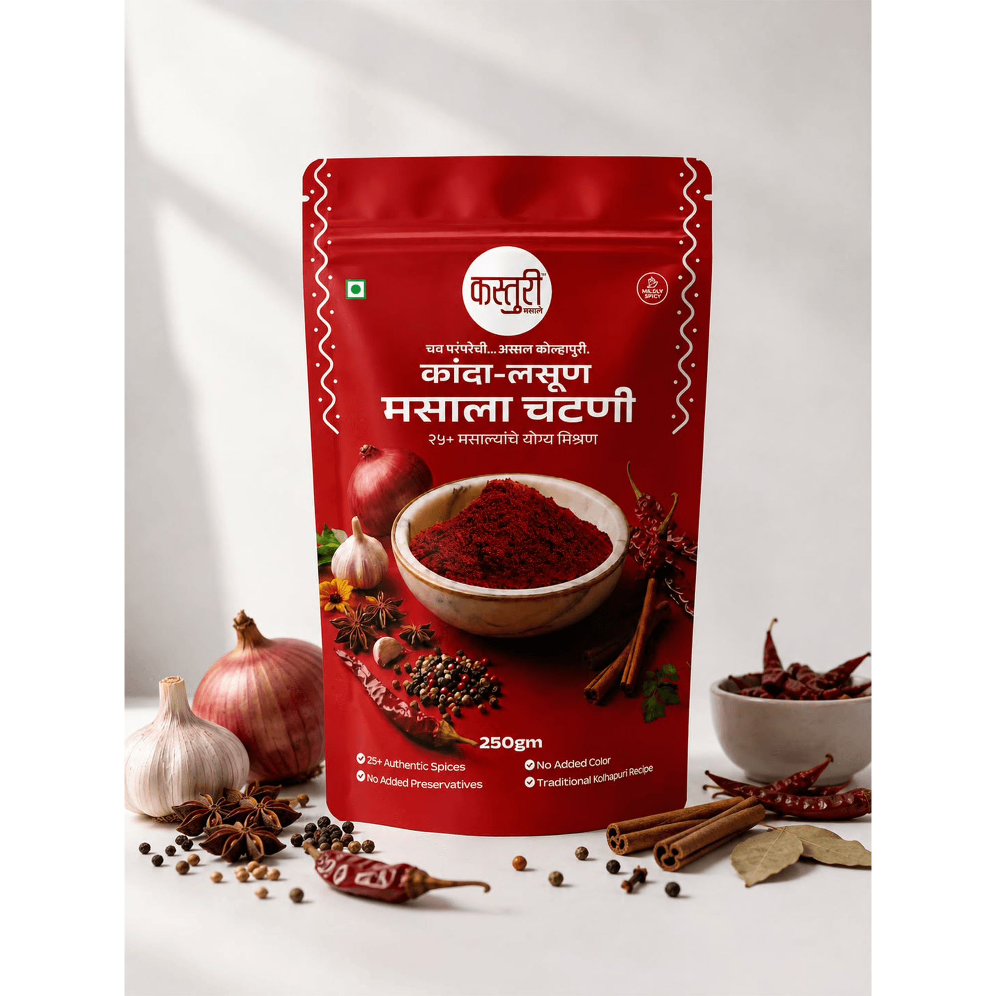 250g Pouch of Kasturi Kolhapuri Kanda Lasun Masala Details
